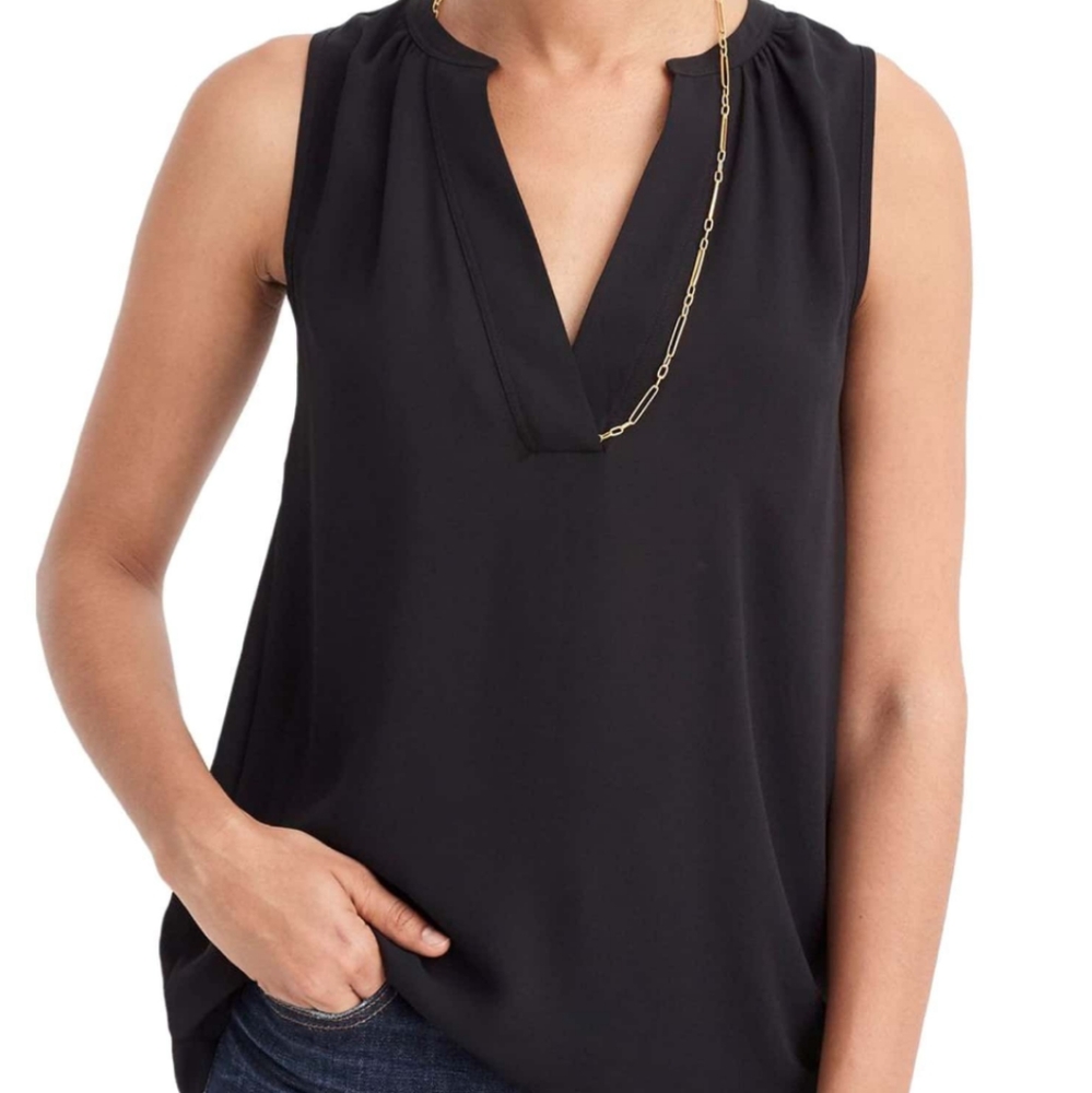 J. Crew Petite Sleeveless Open V Neck Sheer Top